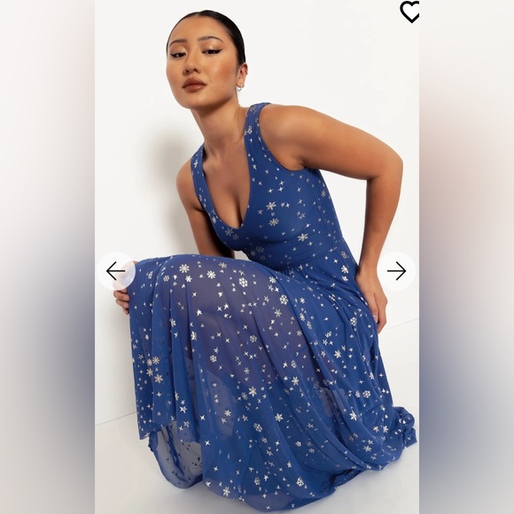 Blackmilk Christmas Star Blue V-Neck Maxi Dress - Limited - Picture 4 of 6